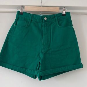 Zara green denim high rise shorts